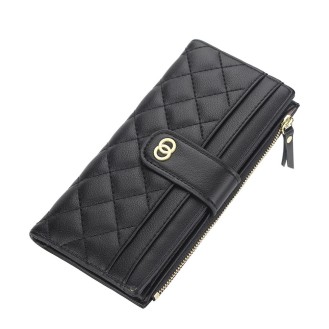 Large women's wallet with a clip and zipper BAELLERRY B082 Black